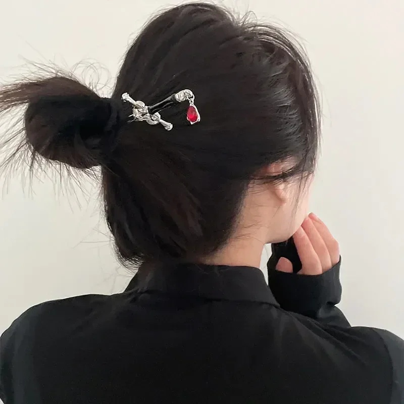 Hair stick Punk Ruby Pendant Sword Hairpin Chinese Simple Hair Sticks for Women DIY Hairstyle Hair Dish Accessories Trendy