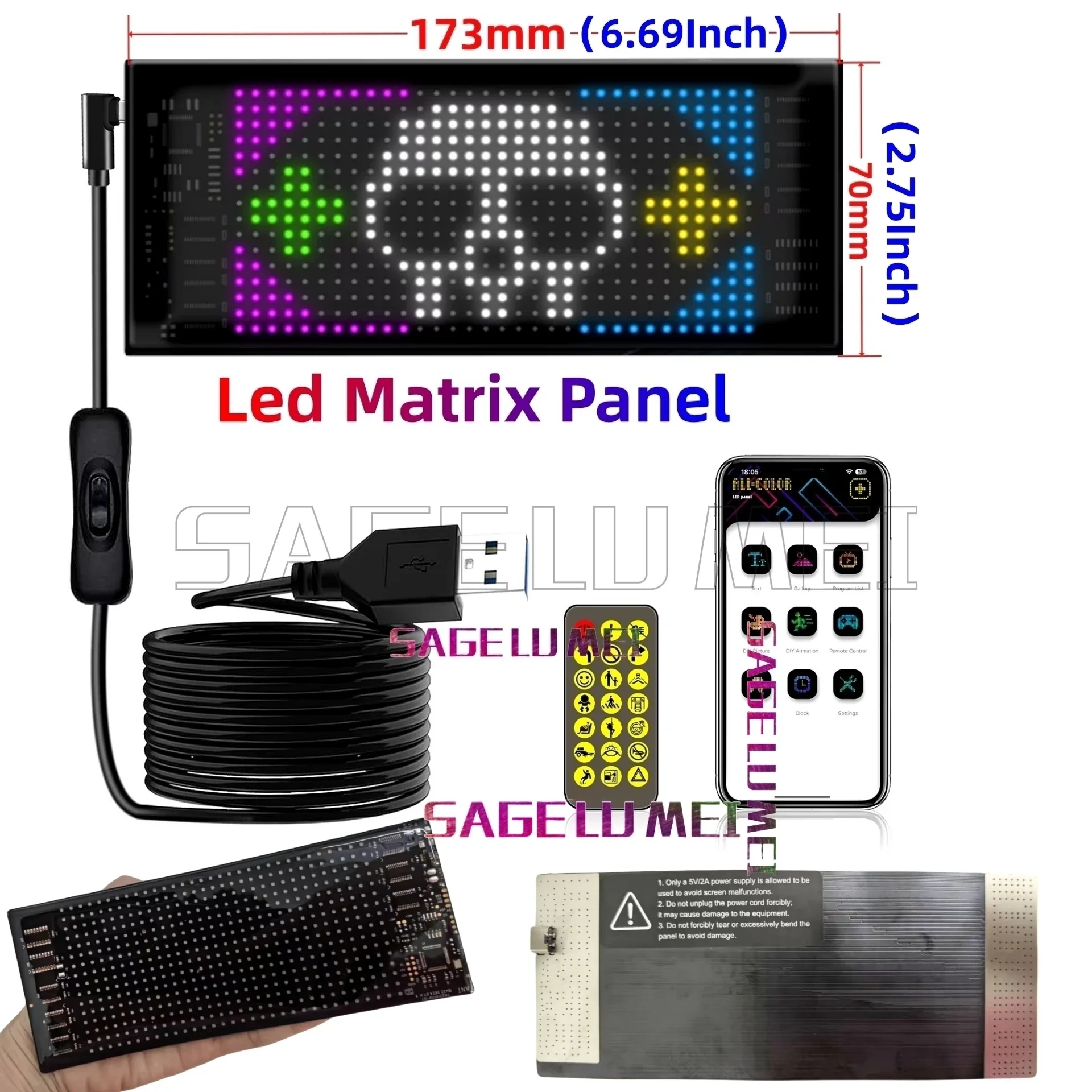 LED Display Light LED Panel 5V USB LED Car Truck Display Screen Remote BT App Control Multilingual Scrolling