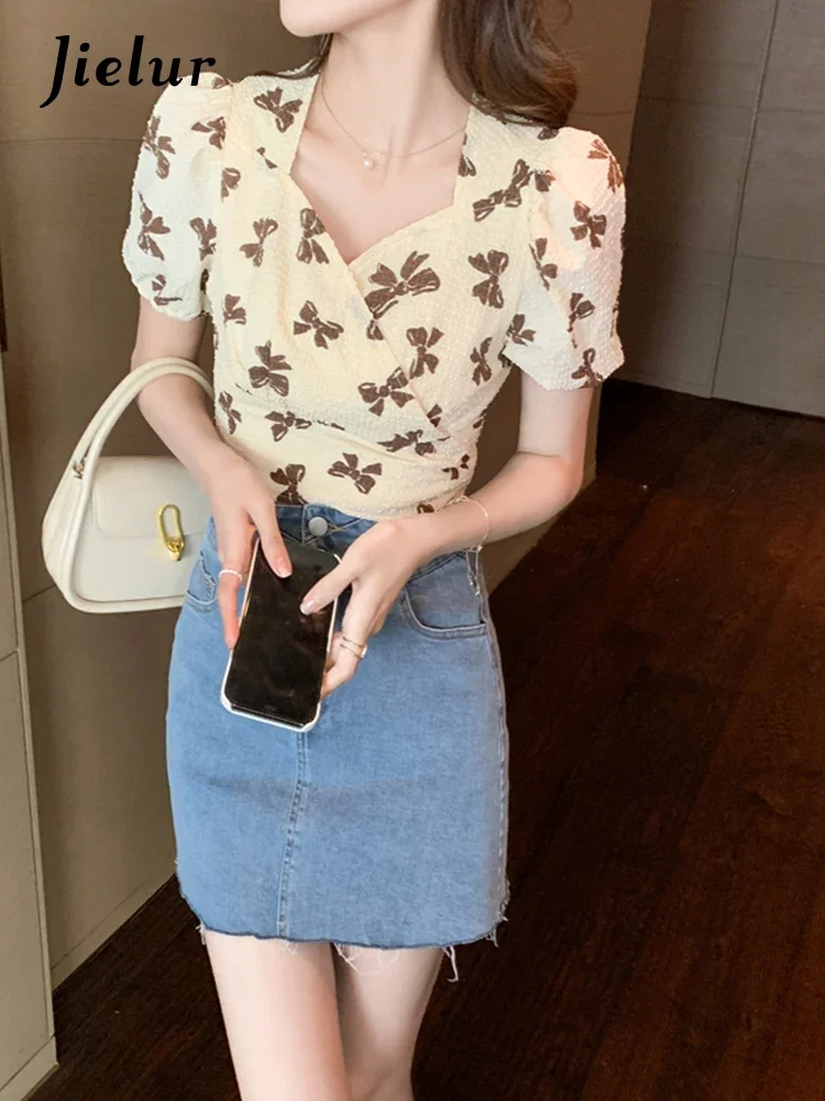 

Jielur Летняя новая французская приталенная женская блузка милая женская элегантная блузка женский черный абрикосовый приталенный шифоновый топ с пышными рукавами