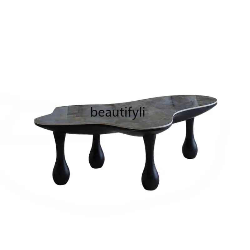 

Stone Plate Coffee Table Living Room New Home Small Apartment French Shaped Minimalist High Sense Black Cloud Tea Table