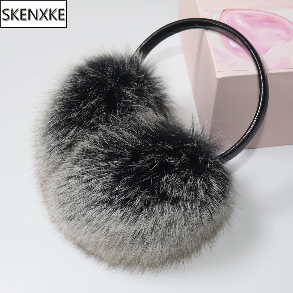 Women Plush Genuine Fox Fur Earmuff Winter Lady Big Pompoms Fox Fur Fluffy Earmuffs Warm 100% Real Ear Cover warm earmuffs fur earmuffs
