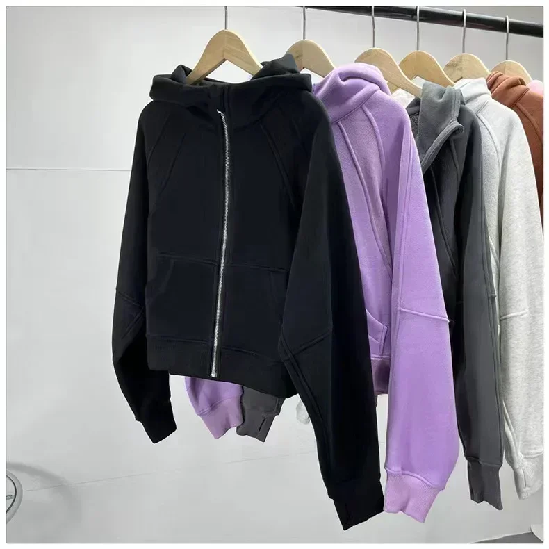 Lemon Women Scuba Outerwear Sport Hoodie Fall/Winter Thicken Warm Full Zipper Long Sleeve Hooded Sweatshirts Define Jackets Coat