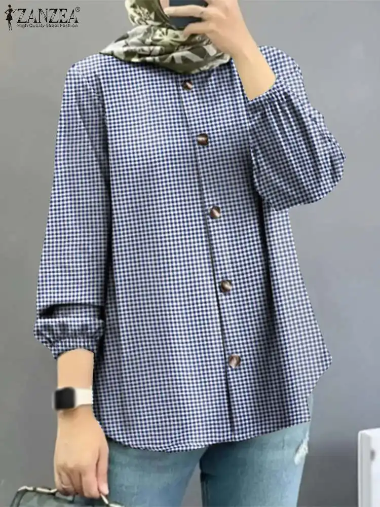

Autumn Checked Blouse ZANZEA Women Vintage Long Sleeve Plaid Shirt Muslim Tops Casual Abaya Ramadan Dubai Blusas IsIamic Kaftan