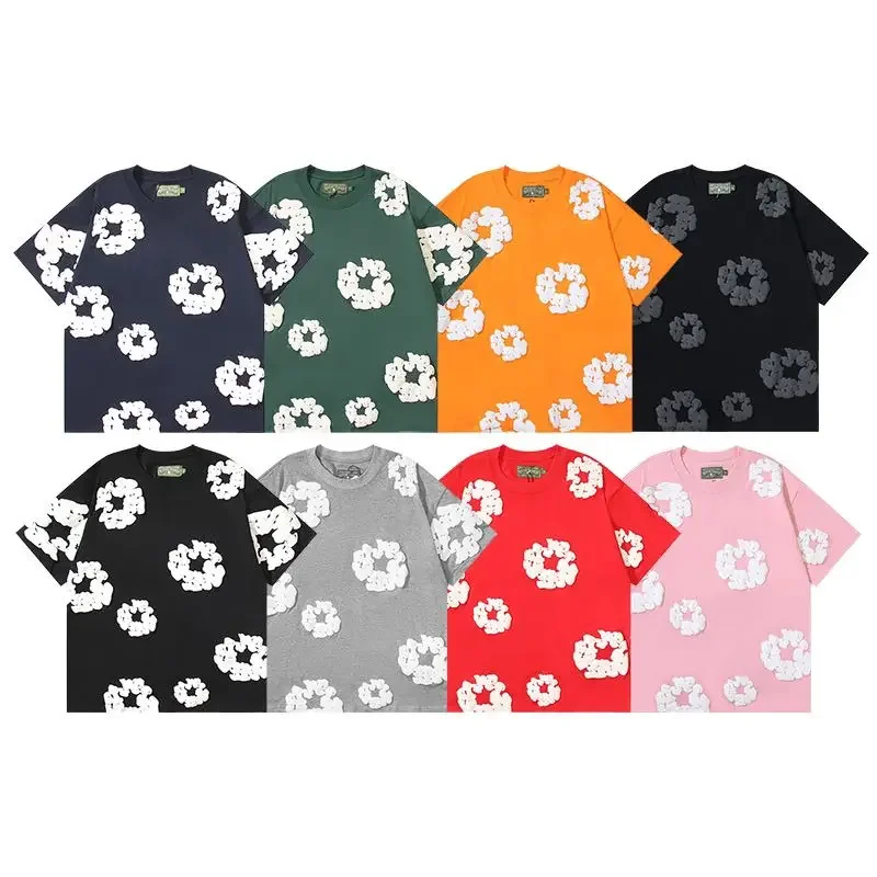 DENIM TEARS New Fashion Men's Women's Same Kapok Foam Printing Short-sleeved T-shirt with Shorts Set 2