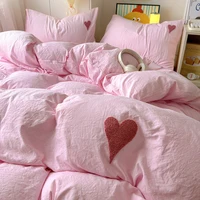 Parure de lit style coréen pour adultes et enfants, ensemble de literie simple avec drap plat et taies d'oreiller 2