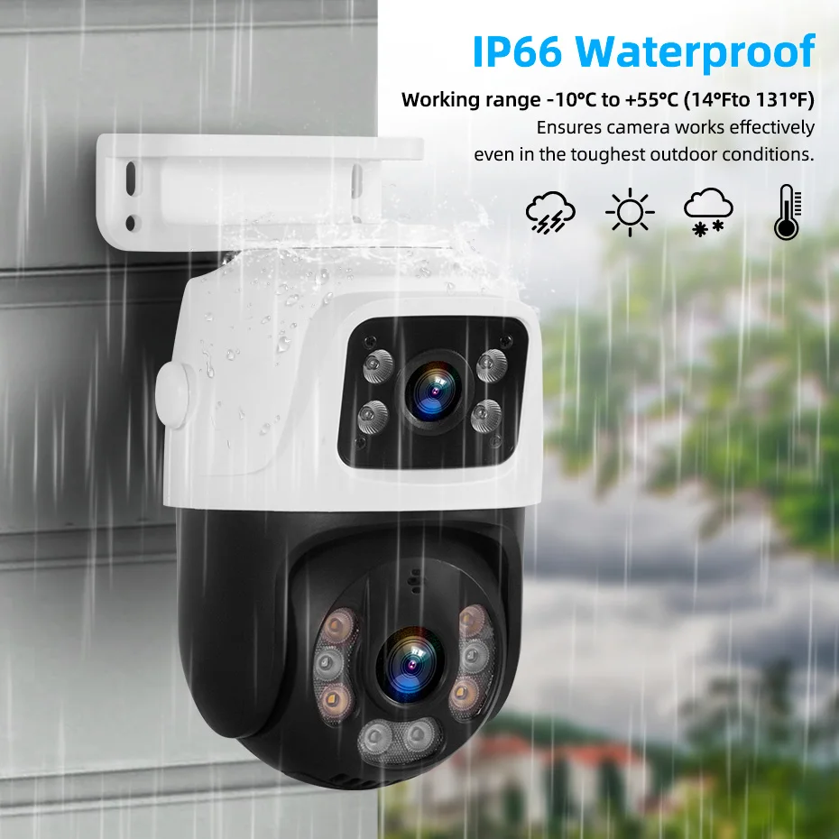 Outdoor Dual-lens Wireless Ip Security Cctv Ptz Dome Camera 6mp Ai Human Detection Linkage Alarm