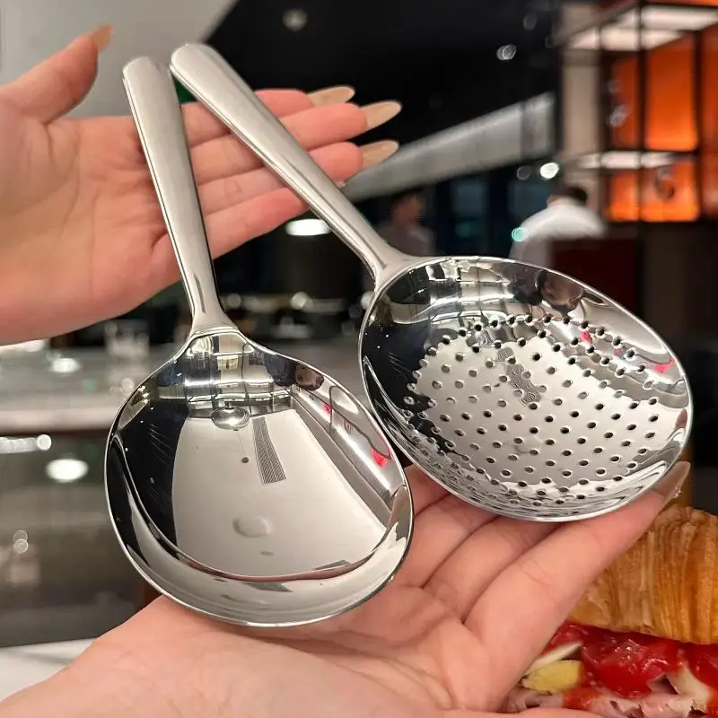 Nouvelles cuillères en acier inoxydable (1/2 pièces) avec manche isolant thermiquement et trou de drainage pour servir la soupe et le riz, ustensiles de cuisine