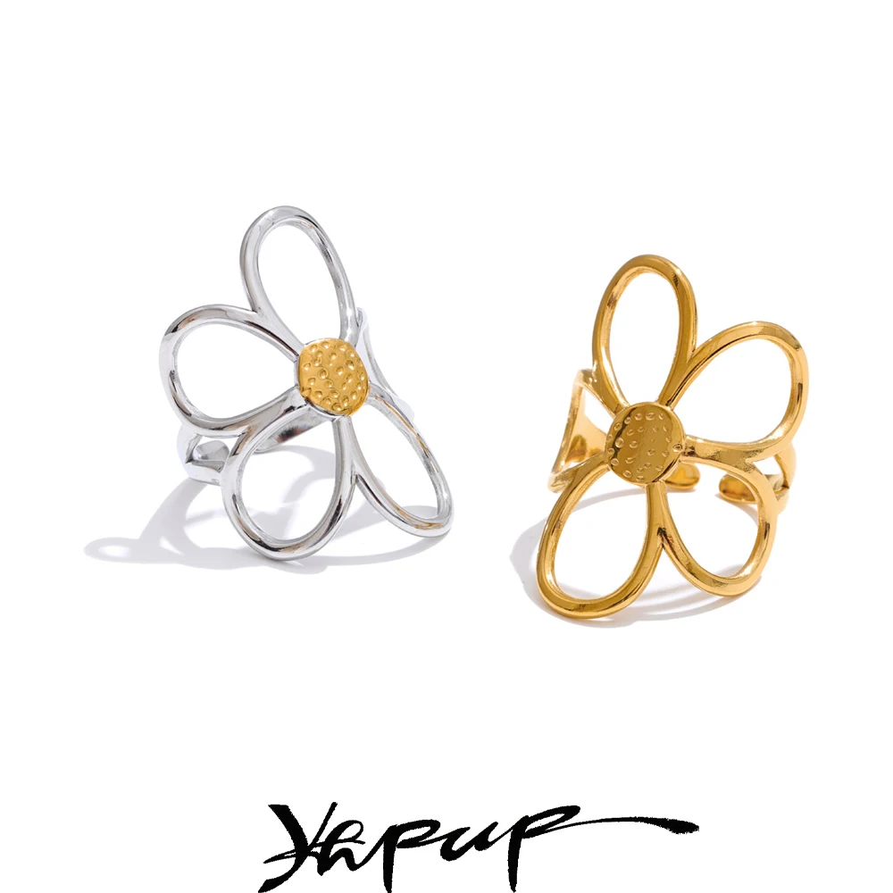 Yhpup Trendy Stainless Steel Metal Flower Jewelry Accessories