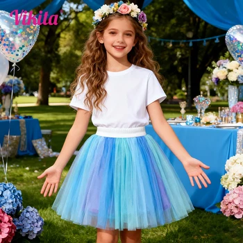 VIKITA Girls Tutu Fluffy Blue Skirt Toddlers Princess Ballet Dance Tulle Mesh Skirts Kids Casual Daily Clothes Pettiskirt Skirt 1