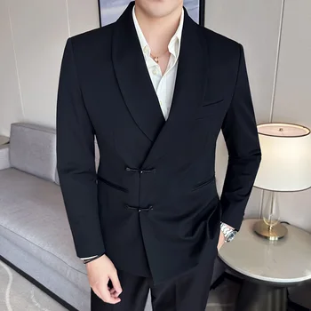 남성용 한국 슬림핏 블레이저 재킷, 심플한 투 버튼 비즈니스 테일 코트, 포멀웨어 캐주얼 정장 코트, 3XL, 고품질