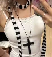Collier Punk gothique avec pendentifs croix en bois pour femmes, ras du cou, noir, blanc, rouge, Hip Hop, chaîne de pull, cadeaux, Y2k 4