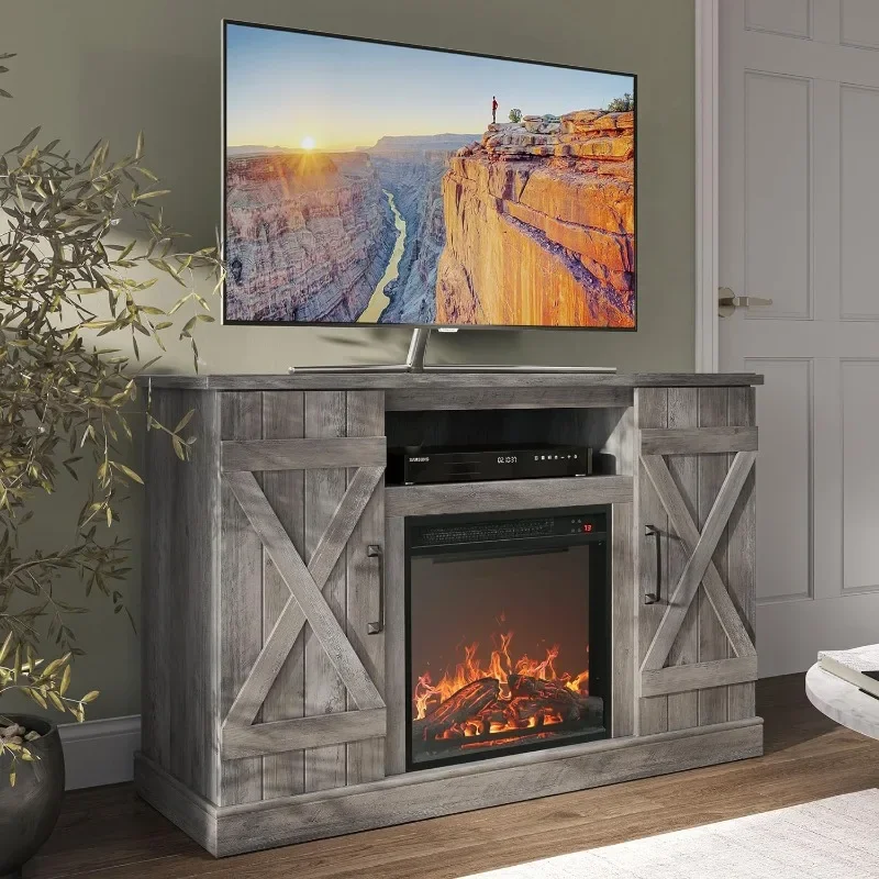 47" TV Stand with 18" Electric Fireplace Heater & Media Entertainment Center Console Table for TV up to 50" with Open Storage