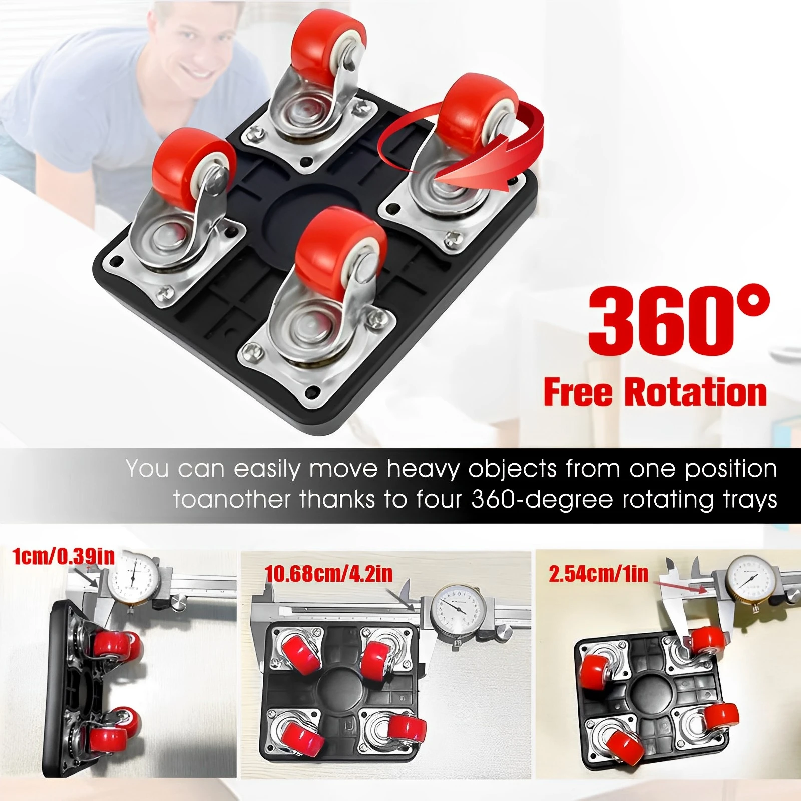 Furniture Lifter Mover Tool Set 330lbs Heavy Duty Furniture Moving Tool 360° Rotation Lifter Mover with 4 Wheels Bar Moving 2