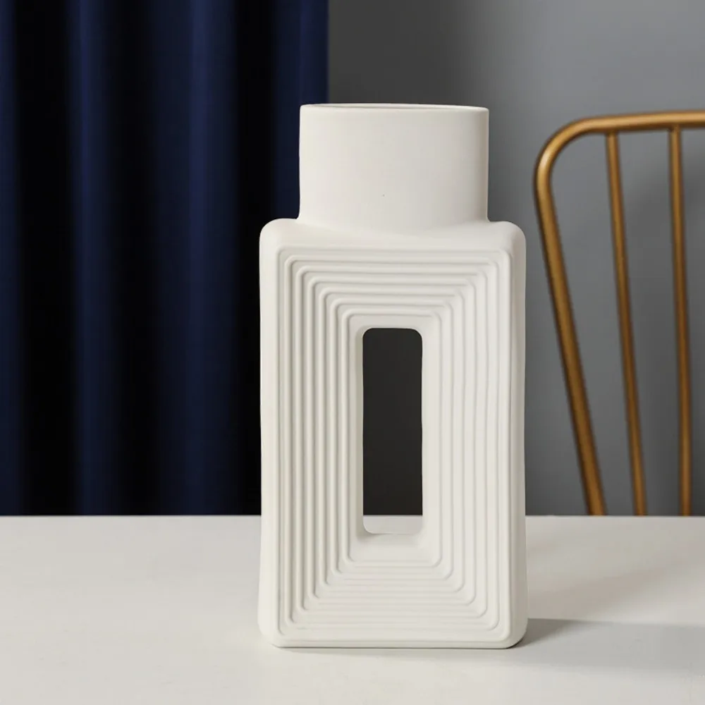 Nordic Square Vase, Ceramic High-End Decorative Pieces, Inset Style, Foreign Trade Hollowed Out Lines, Creative Flower Ware 5