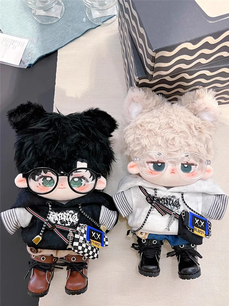 20cm Fashion Doll Clothes Cartoon Hoodies With Shoulder Bag Cotton Stuffed Dolls Playing House Toy DIY Doll Accessories