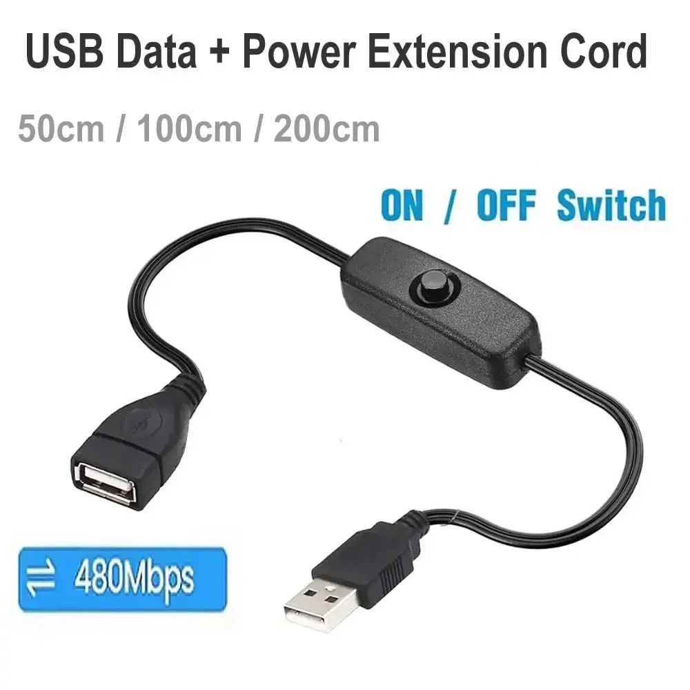 USB 2.0 Extension Cable with On/Off Switch for Data Transfer and Charging