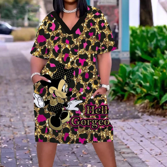 Disney Plus Size Midi Dress Long Sleeve Robe Casual Minnie Mickey Mouse  Print Beach Loose Dresses Kawaii Sundress Women Clothing - AliExpress