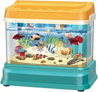 Mini Aquarium for Kids Fishing Toys Artificial Fish Tank with Moving Fish*2 with USB Light and Music Fishing Rod Fishing Spoon 1
