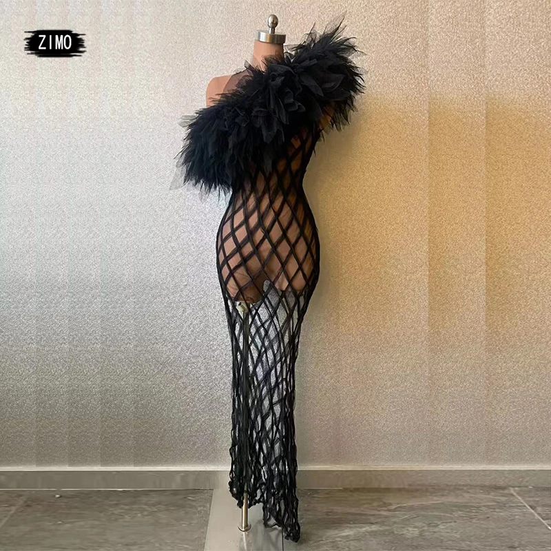 

Fashion New Mesh Stage Performance Dress Birthday Party Prom Gridding Evening Dress Singer Show Dance Costume Designer