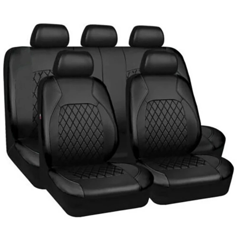 Venta caliente de alta gama de pu interior de automóvil con 5/2 piezas de cuero acolchado con hilo prensado, fundas de asiento compatibles con airbag, herramientas transpirables