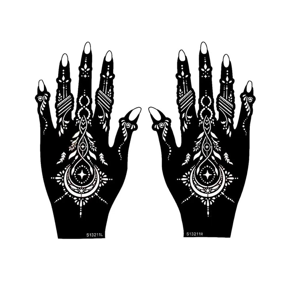 2 stücke Tattoo Vorlagen Für Hand DIY Malerei Mond Blatt Design Henna Tattoo Schablonen Für Frauen Wiederverwendbare Temporäre Tattoo Werkzeuge – Detail 6