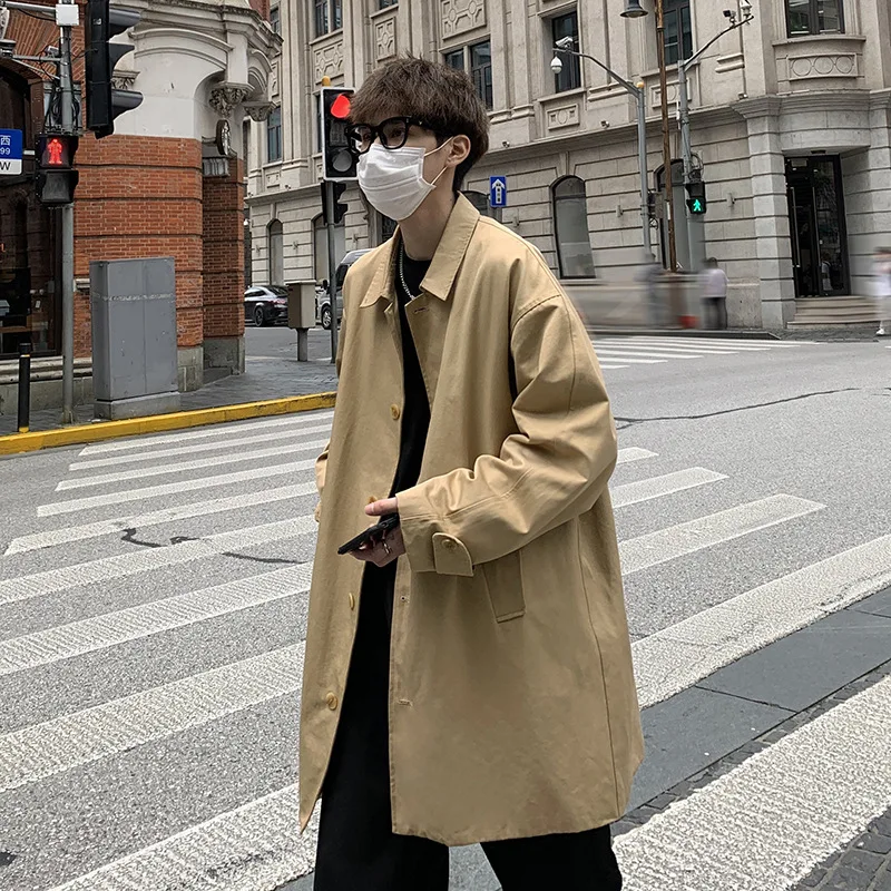 

M-2xl Mens Trench Coat Autumn Spring Male Outerwear Overcoat Long Simple Solid Turn-down Collar Windbreaker Top Clothes H132