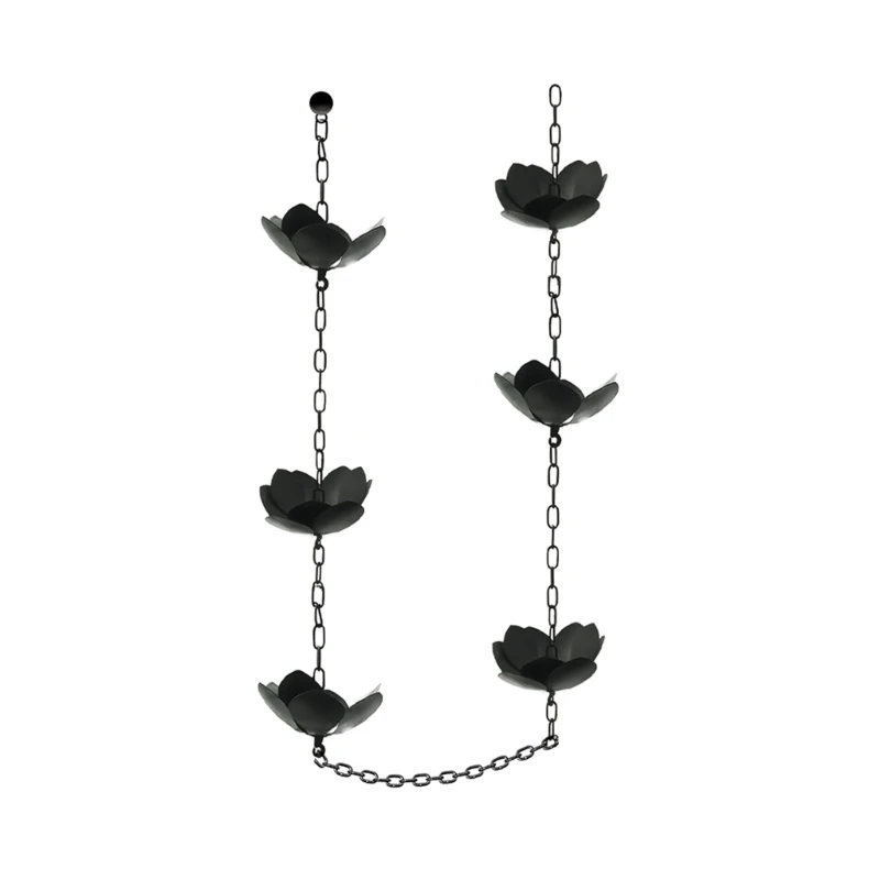 Flower Rain Chain Iron Flower Cups Rain Chain for Gutters Eaves Drainage Outdoor Decors Adjustable Catcher