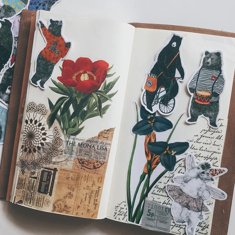 12PCS 귀여운 곰 스티커 공예품 및 Scrapbooking 스티커 책 학생 라벨 장식 스티커 어린이 장난감