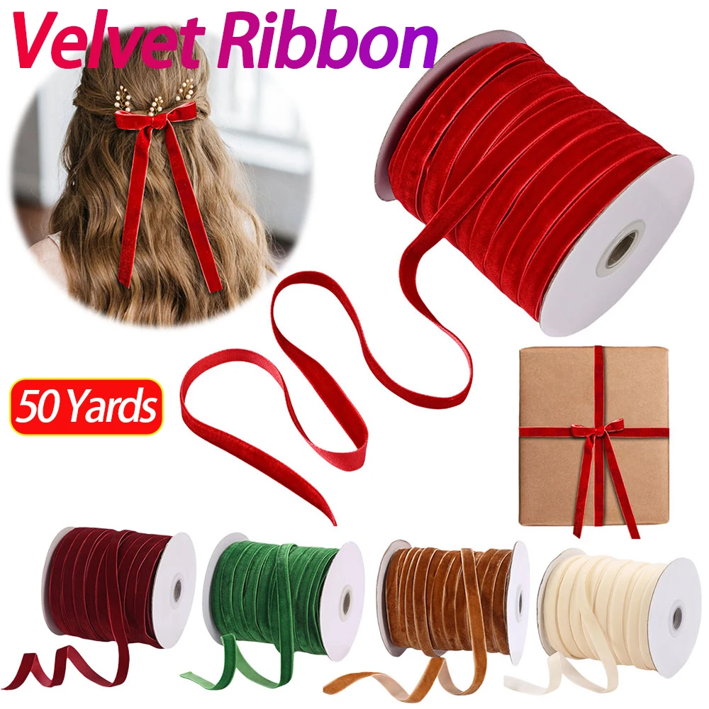 50 Yards Velvet Ribbon Single Face Ribbons Vintage Velvet Ribbon Velvet Christmas Ribbon for Gift Bow Making