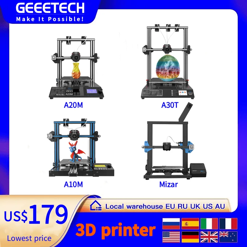 Professional 3d printer Geeetech A30T A20M A10M A10T Mix-color, GT2560 4.1B MB, Prusa I3 Quick Easy Assembly 3d printing machine anet et4x et4x r integrated all metal frame fdm 3d printer diy kit easy assembly heating fast resume printing impresora 3d