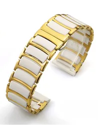 Premium Ceramic and Metal Strap Band - 20mm/22mm for Watch 4 Classic 42mm (Gold white)