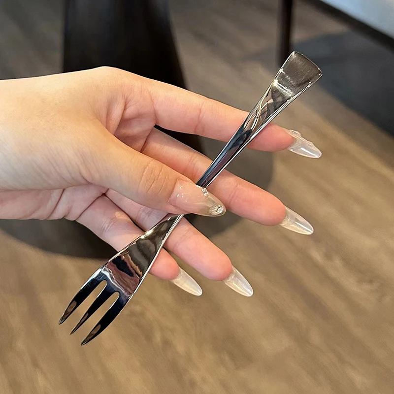 Stainless Steel Dinner Fork Long Handle Table Forks Set Korean Cutlery Four Tine Salad Dessert Fruit Forks Kitchen