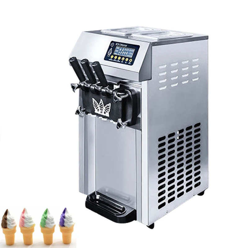 

Three Flavors Soft Ice Cream Machine Commercial Ice Cream Maker Automatic Stainless Steel Sweet Cone Vending Machine