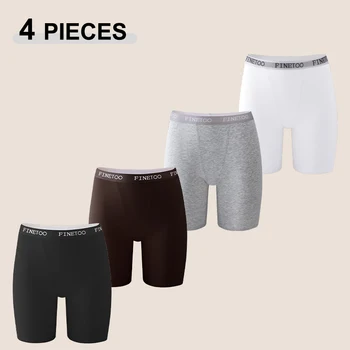 4Pcs Seamless Cotton Boxers Panties FINETOO Ladies' Safety Short Pants Women Plus Size Yoga Pantys Female S-XXL Outside Lingerie