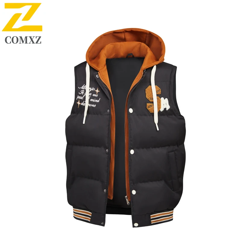 COMXZ ​Men's Winter Detachable Sleeves Jacket Hooded Windproof Puffer Coat Convertible Vest Thickened Parka Workwear​