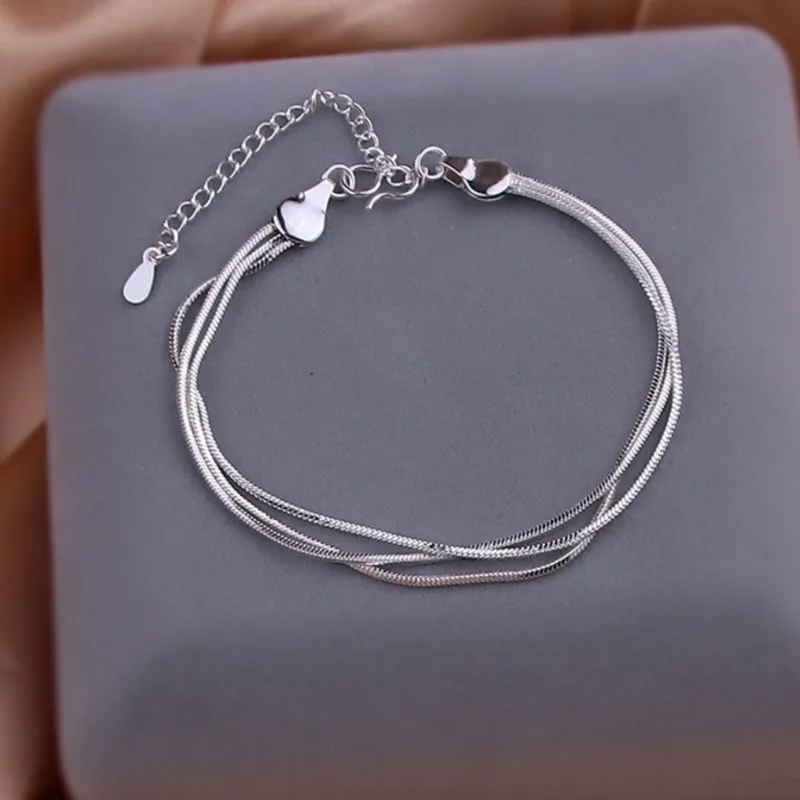 Silver Color Three Layer Snake Bone Chain Bracelet for Women Simple Fashion Girls Bracelets Jewelry Gifts