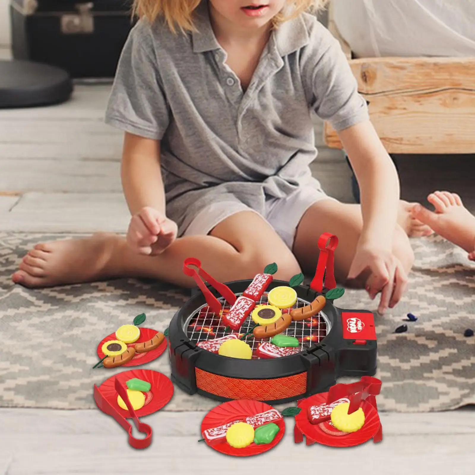 47Pcs Toy BBQ Grill Set Barbecue Kitchen Cooking Playset Barbecue Toy with Realistic Sound and Food Flipping for Girls Boys