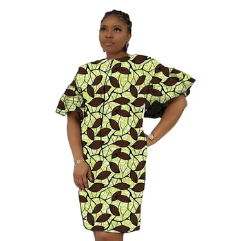 Abito tradizionale con scollo a O personalizzato fatto a mano Moda africana Stampa colorata Maniche svasate Abito da donna Ankara con design di origine 1