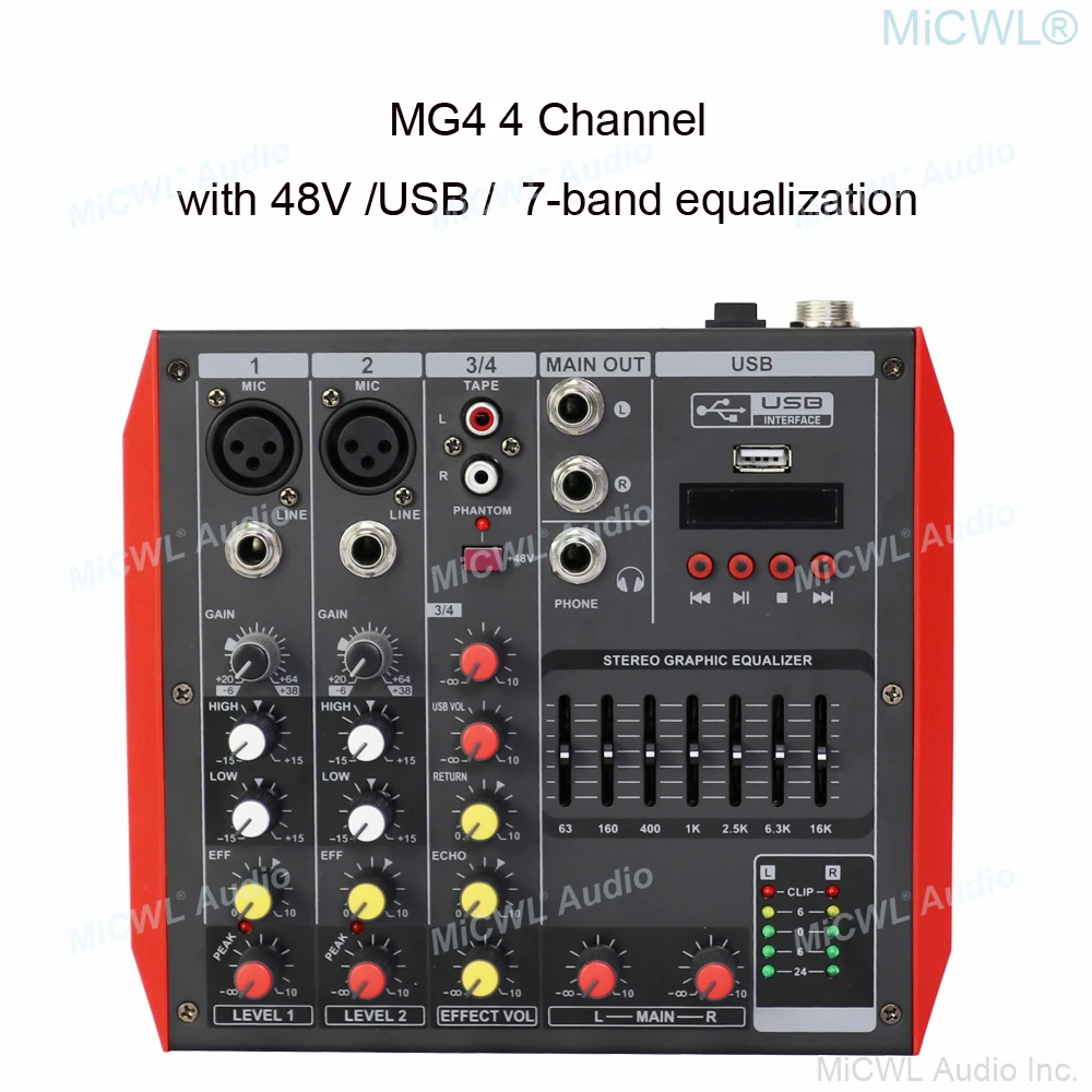 Super l4 Channel dj Mixer 800w Amplificador de Potência Estéreo Bluetooth Console de Mistura de Som Potência 2x200 Watts 48v Phantom - Image 3