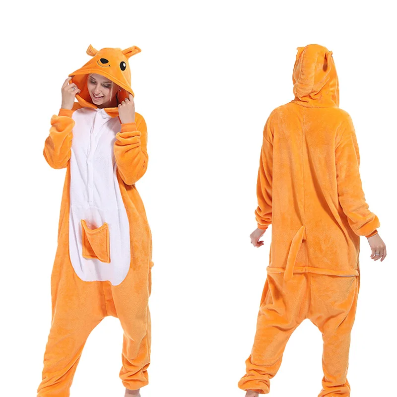 Winter Long-sleeved Thermal Flannel Pajamas Men Kigurumi Kangaroo Sleepwear One-piece Nightwear Adult Couple Loungewear Unisex