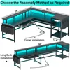 L Shaped Gaming Desk, Power Outlets & LED Strip, Monitor Shelf, Keyboard Tray, Pegboard and Storage Shelves, Reversible Desk 5