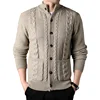 Mens Stand Collar Cardigan Sweaters 2023 Green Button Down Cable Knited Sweater Autumn Winter Fashion Solid Outwear with Pockets 2
