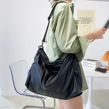 Grandi borse a tracolla nere per donna Borsa shopper grande Hobo Borsa a tracolla in morbida pelle di qualità tinta unita Borsa da viaggio da donna