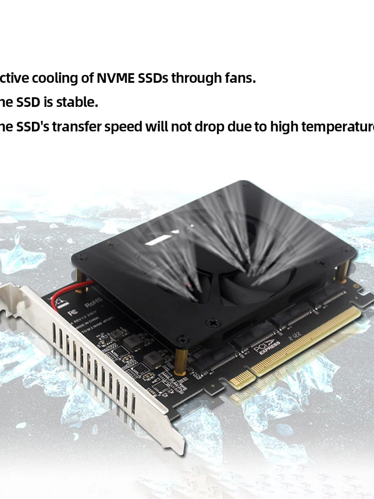 PCIe 4.0 X16 스위치 4포트 M.2 어댑터 카드 (방열판 포함) PCIEX16 NVME M.2 MKEY SSD RAID 확장 어댑터 4 X 32Gbps