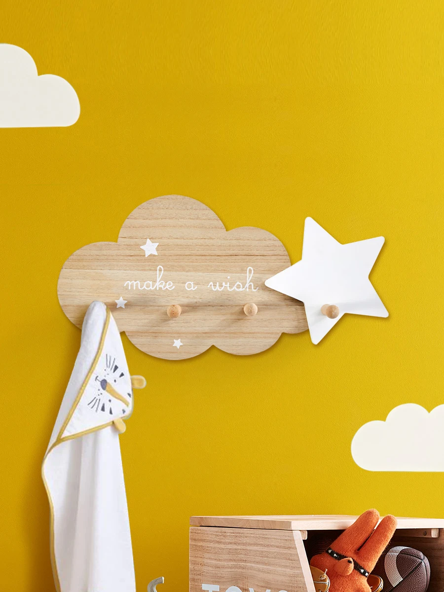 Hooks on the Wall Cute Room Decor Hangers for Clothes Kids Cloud & Star Figure American Style Wood Home Organization and Storage 2