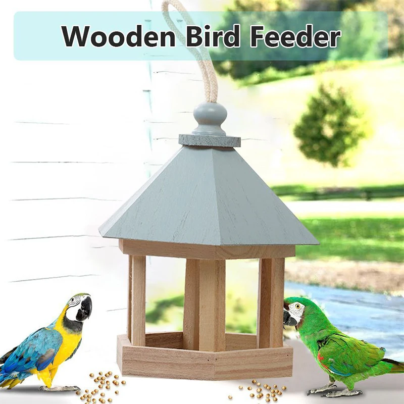 

Wooden Yard Garden Window Hanging Ornaments Bird Feeder Birdhouse Parrot Cage Hang Rope Feeding House Type Outside Decoration