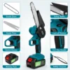 Gisam 6 Inch Electric Chainsaw Cordless Rechargeable Woodworking Garden Mini Pruning Chain Saw Power Tool for Makita 18V Battery 5