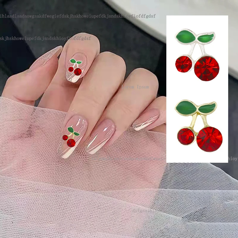 20pcs Cherry Nail Charms 3D Red Cherries Shiny Alloy Metal Nail Jewlery  Rhinestones Crystal Press On Tips Decorations - AliExpress