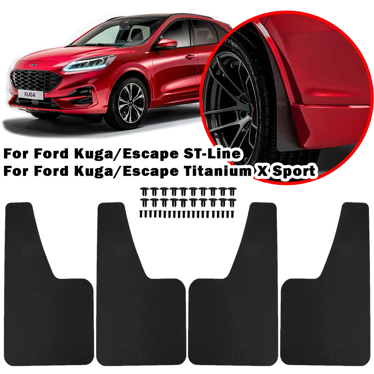 4Pc Paraspruzzi In Fibra Di Carbonio Paraspruzzi Paraspruzzi Per Ford Kuga St Line St-Line Titanium X Sport Escape Vigrale Mk1 Mk2 Mk3 Mk4