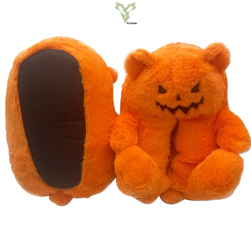 Rytanda Kawaii Teddy Bear Pumpkin Slippers Orange Bear Soft Plush Doll Indoor Fuzzy Flat House Shoes Women Men Halloween Gifts 5